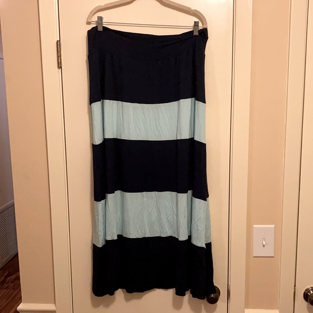Navy sky blue striped maxi skirt